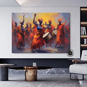 Renkli Afrikalı Kızlar Ve Müzisyenler Kanvas Sanatı – Etnik Müzik Ve Dans, Afrika Tarzı 60x120 cm