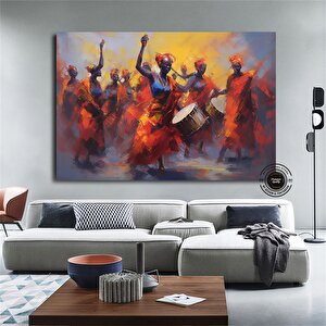 Renkli Afrikalı Kızlar Ve Müzisyenler Kanvas Sanatı – Etnik Müzik Ve Dans, Afrika Tarzı 60x120 cm