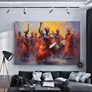 Renkli Afrikalı Kızlar Ve Müzisyenler Kanvas Sanatı – Etnik Müzik Ve Dans, Afrika Tarzı