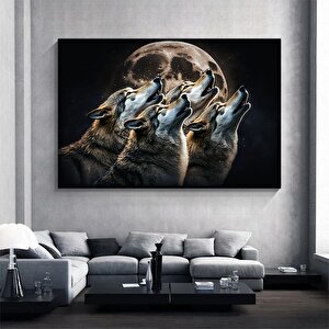 Kurt Temalı Soyut Kanvas, Ay’a Uluyan 4 Kurt – Büyük Boy Trend Kanvas