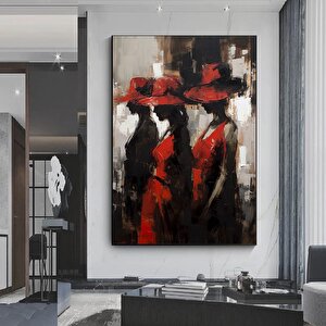 Kırmızı Şapkalı Üç Kadın Soyut Sanatı, Kanvas Duvar Tablosu, Duvar Dekor Baskısı, Büyük Poster 50x70 cm