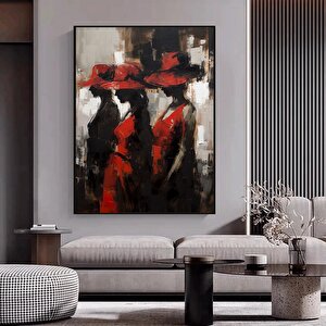 Kırmızı Şapkalı Üç Kadın Soyut Sanatı, Kanvas Duvar Tablosu, Duvar Dekor Baskısı, Büyük Poster 50x70 cm