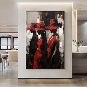 Kırmızı Şapkalı Üç Kadın Soyut Sanatı, Kanvas Duvar Tablosu, Duvar Dekor Baskısı, Büyük Poster 30x40 cm