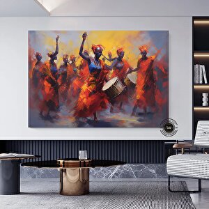 Renkli Afrikalı Kızlar Ve Müzisyenler Kanvas Sanatı – Etnik Müzik Ve Dans, Afrika Tarzı 30x40 cm