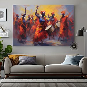 Renkli Afrikalı Kızlar Ve Müzisyenler Kanvas Sanatı – Etnik Müzik Ve Dans, Afrika Tarzı