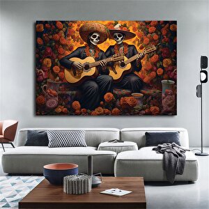 Meksika Kafatası Sanatı; Ölüler Günü Kanvas Tablosu 60x120 cm