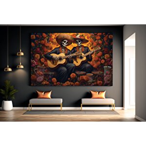 Meksika Kafatası Sanatı; Ölüler Günü Kanvas Tablosu 60x120 cm
