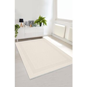 Pamuk Dokuma Taban Halı – Krem; Bej – Geometrik Desen, Makinede Yıkanabilir, Kolay Temizlenebilir, Toz Ve Tüy Tutmaz, Kaymaz, Evcil Hayvan Dostu 150x240 cm