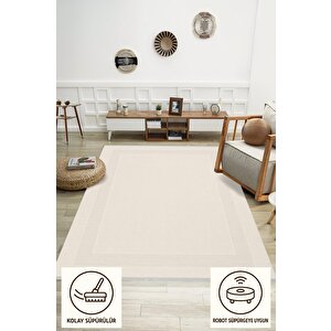 Pamuk Dokuma Taban Halı – Krem; Bej – Geometrik Desen, Makinede Yıkanabilir, Kolay Temizlenebilir, Toz Ve Tüy Tutmaz, Kaymaz, Evcil Hayvan Dostu