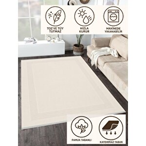 Pamuk Dokuma Taban Halı – Krem; Bej – Geometrik Desen, Makinede Yıkanabilir, Kolay Temizlenebilir, Toz Ve Tüy Tutmaz, Kaymaz, Evcil Hayvan Dostu 160x230 cm