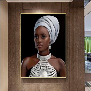 Modern Afrikalı Kadın Kanvas Tablosu; Oturma Odası Dekoru; Etnik Kadın Sanatı 100x150 cm