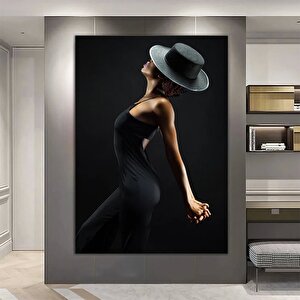 Siyah Şapkalı Gizemli Kadın Fotoğrafı, Duvar Dekoru Kanvas Baskısı, Büyük Duvar Sanatı Poster 80x120 cm