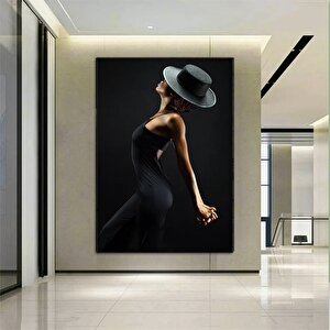 Siyah Şapkalı Gizemli Kadın Fotoğrafı, Duvar Dekoru Kanvas Baskısı, Büyük Duvar Sanatı Poster