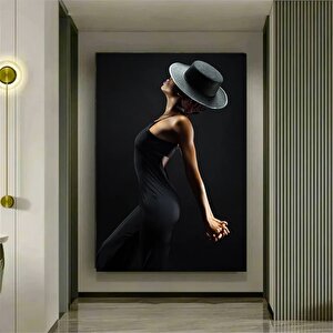 Siyah Şapkalı Gizemli Kadın Fotoğrafı, Duvar Dekoru Kanvas Baskısı, Büyük Duvar Sanatı Poster
