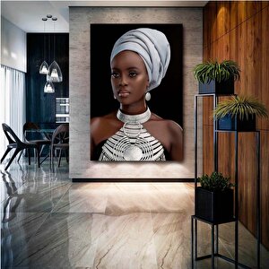 Modern Afrikalı Kadın Kanvas Tablosu; Oturma Odası Dekoru; Etnik Kadın Sanatı 80x120 cm