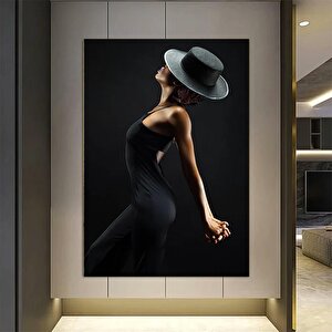 Siyah Şapkalı Gizemli Kadın Fotoğrafı, Duvar Dekoru Kanvas Baskısı, Büyük Duvar Sanatı Poster 50x70 cm