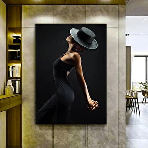 Siyah Şapkalı Gizemli Kadın Fotoğrafı, Duvar Dekoru Kanvas Baskısı, Büyük Duvar Sanatı Poster 50x70 cm