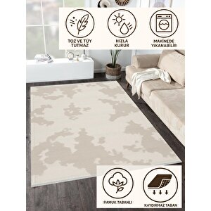Pamuk Dokuma Taban Halı – Bej; Krem – Kamuflaj Desen, Makinede Yıkanabilir, Kolay Temizlenebilir, Toz Ve Tüy Tutmaz, Kaymaz, Evcil Hayvan Dostu