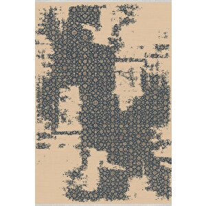Pamuk Dokuma Taban Halı – Lacivert; Bej – Eskitilmiş Görünümlü Oriental Desen, Makinede Yıkanabilir, Kolay Temizlenebilir, Toz Ve Tüy Tutmaz, Kaymaz, Evcil Hayvan Dostu 200x350 cm