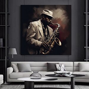 Afrika Caz Sanatı; Afrikalı Kanvas; Caz Duvar Sanatı; Caz Yağlı Boya Kanvası; Siyahi Müzisyen Kanvas 80x80 cm
