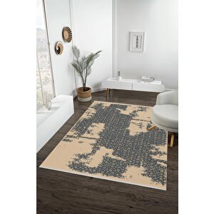Pamuk Dokuma Taban Halı – Lacivert; Bej – Eskitilmiş Görünümlü Oriental Desen, Makinede Yıkanabilir, Kolay Temizlenebilir, Toz Ve Tüy Tutmaz, Kaymaz, Evcil Hayvan Dostu