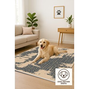 Pamuk Dokuma Taban Halı – Lacivert; Bej – Eskitilmiş Görünümlü Oriental Desen, Makinede Yıkanabilir, Kolay Temizlenebilir, Toz Ve Tüy Tutmaz, Kaymaz, Evcil Hayvan Dostu