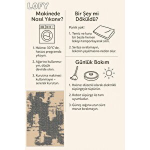 Pamuk Dokuma Taban Halı – Lacivert; Bej – Eskitilmiş Görünümlü Oriental Desen, Makinede Yıkanabilir, Kolay Temizlenebilir, Toz Ve Tüy Tutmaz, Kaymaz, Evcil Hayvan Dostu