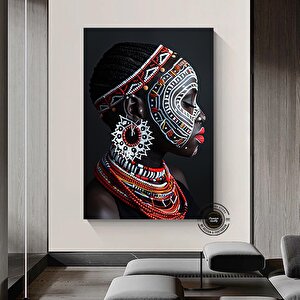 Etnik Kanvas Sanatı, Kadın Portresi, Çok Renkli Soyut Kanvas 40x60 cm