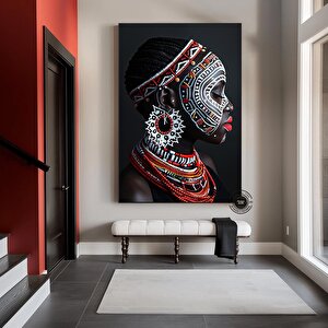 Etnik Kanvas Sanatı, Kadın Portresi, Çok Renkli Soyut Kanvas 40x60 cm