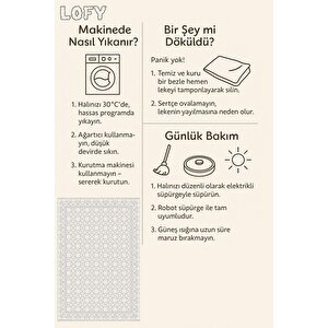 Pamuk Dokuma Taban Halı – Gri; Krem – Geometrik Desen, Makinede Yıkanabilir, Kolay Temizlenebilir, Toz Ve Tüy Tutmaz, Kaymaz, Evcil Hayvan Dostu