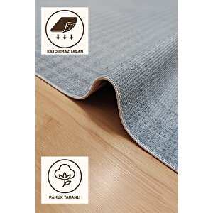 Pamuk Dokuma Taban Halı – Gri; Krem – Geometrik Desen, Makinede Yıkanabilir, Kolay Temizlenebilir, Toz Ve Tüy Tutmaz, Kaymaz, Evcil Hayvan Dostu