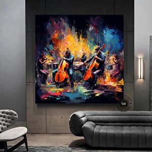 Caz Kulübü, Gece Ve Müzik, Konser, Orkestra, Caz Duvar Dekoru, Kanvas Tablo 80x80 cm