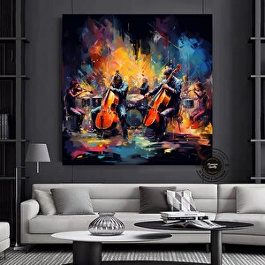Caz Kulübü, Gece Ve Müzik, Konser, Orkestra, Caz Duvar Dekoru, Kanvas Tablo 100x100 cm