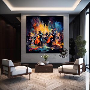 Caz Kulübü, Gece Ve Müzik, Konser, Orkestra, Caz Duvar Dekoru, Kanvas Tablo 100x100 cm