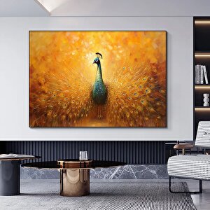 Tavuskuşu; Soyut Petrol Boya Görünümlü Tavuskuşu; Tavuskuşu Kanvas Dekoru; Tüy Sanatı; Tavuskuşu Kuy 20x30 cm