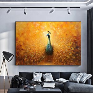 Tavuskuşu; Soyut Petrol Boya Görünümlü Tavuskuşu; Tavuskuşu Kanvas Dekoru; Tüy Sanatı; Tavuskuşu Kuy 20x30 cm