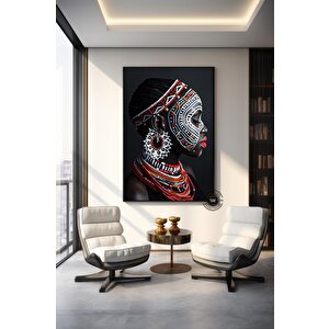 Etnik Kanvas Sanatı, Kadın Portresi, Çok Renkli Soyut Kanvas 80x150 cm
