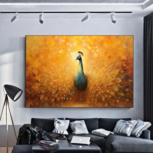 Tavuskuşu; Soyut Petrol Boya Görünümlü Tavuskuşu; Tavuskuşu Kanvas Dekoru; Tüy Sanatı; Tavuskuşu Kuy 80x120 cm