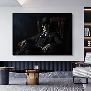 İskelet Takım Elbiseli Ve Şapkalı Kanvas Tablo – İskelet Baskılı Duvar Sanatı 80x150 cm
