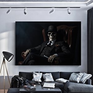 İskelet Takım Elbiseli Ve Şapkalı Kanvas Tablo – İskelet Baskılı Duvar Sanatı 90x180 cm