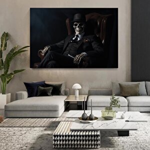 İskelet Takım Elbiseli Ve Şapkalı Kanvas Tablo – İskelet Baskılı Duvar Sanatı