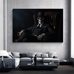 İskelet Takım Elbiseli Ve Şapkalı Kanvas Tablo – İskelet Baskılı Duvar Sanatı