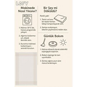 Pamuk Dokuma Taban Halı – Bej; Krem – Çizgili Geometrik Desen, Makinede Yıkanabilir, Kolay Temizlenebilir, Toz Ve Tüy Tutmaz, Kaymaz, Evcil Hayvan Dostu