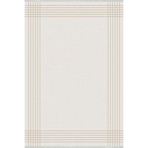 Pamuk Dokuma Taban Halı – Bej; Krem – Çizgili Geometrik Desen, Makinede Yıkanabilir, Kolay Temizlenebilir, Toz Ve Tüy Tutmaz, Kaymaz, Evcil Hayvan Dostu