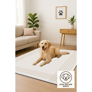 Pamuk Dokuma Taban Halı – Bej; Krem – Çizgili Geometrik Desen, Makinede Yıkanabilir, Kolay Temizlenebilir, Toz Ve Tüy Tutmaz, Kaymaz, Evcil Hayvan Dostu 100x180 cm