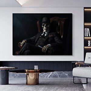İskelet Takım Elbiseli Ve Şapkalı Kanvas Tablo – İskelet Baskılı Duvar Sanatı 120x150 cm