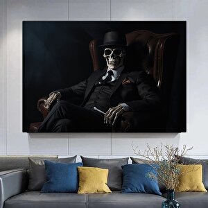 İskelet Takım Elbiseli Ve Şapkalı Kanvas Tablo – İskelet Baskılı Duvar Sanatı 120x150 cm