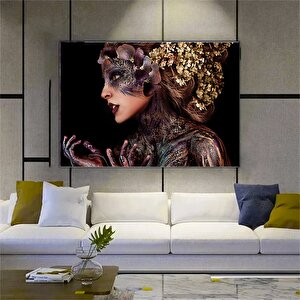 Siyah Kanvas Üzerinde Afrika Kadın; Etnik Kadın Kanvas Resim; Altın Detaylı Kadın Baskı; Modern Ev D