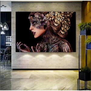 Siyah Kanvas Üzerinde Afrika Kadın; Etnik Kadın Kanvas Resim; Altın Detaylı Kadın Baskı; Modern Ev D