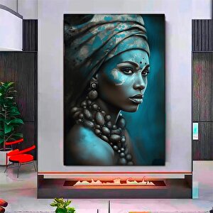 Modern Afrikalı Kadın Kanvas Tablosu; Oturma Odası Dekoru; Etnik Kadın Sanatı 100x150 cm
